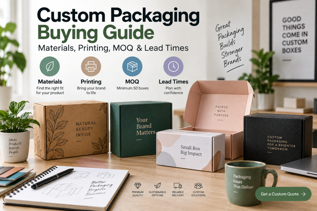 Custom packaging boxes showing materials, printing, MOQ and lead time planning